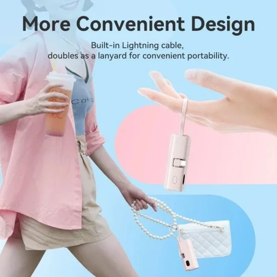 Vention Power Bank LED Display 4800mAh (USB-C + Lightning + USB-C) 22.5W Foldable USB-C Type _ Pink